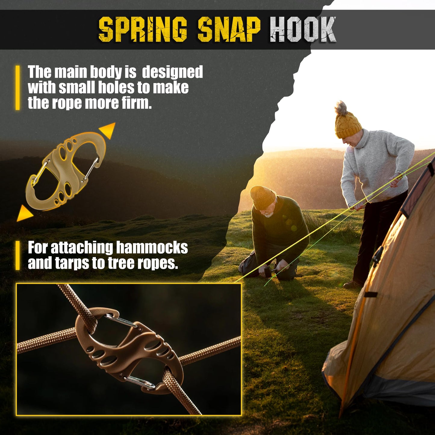 Carabiner Clip - Double Spring snap Hook- 5 Pack S-Biners - Locking Key Ring - Coyote Mini Carabiners