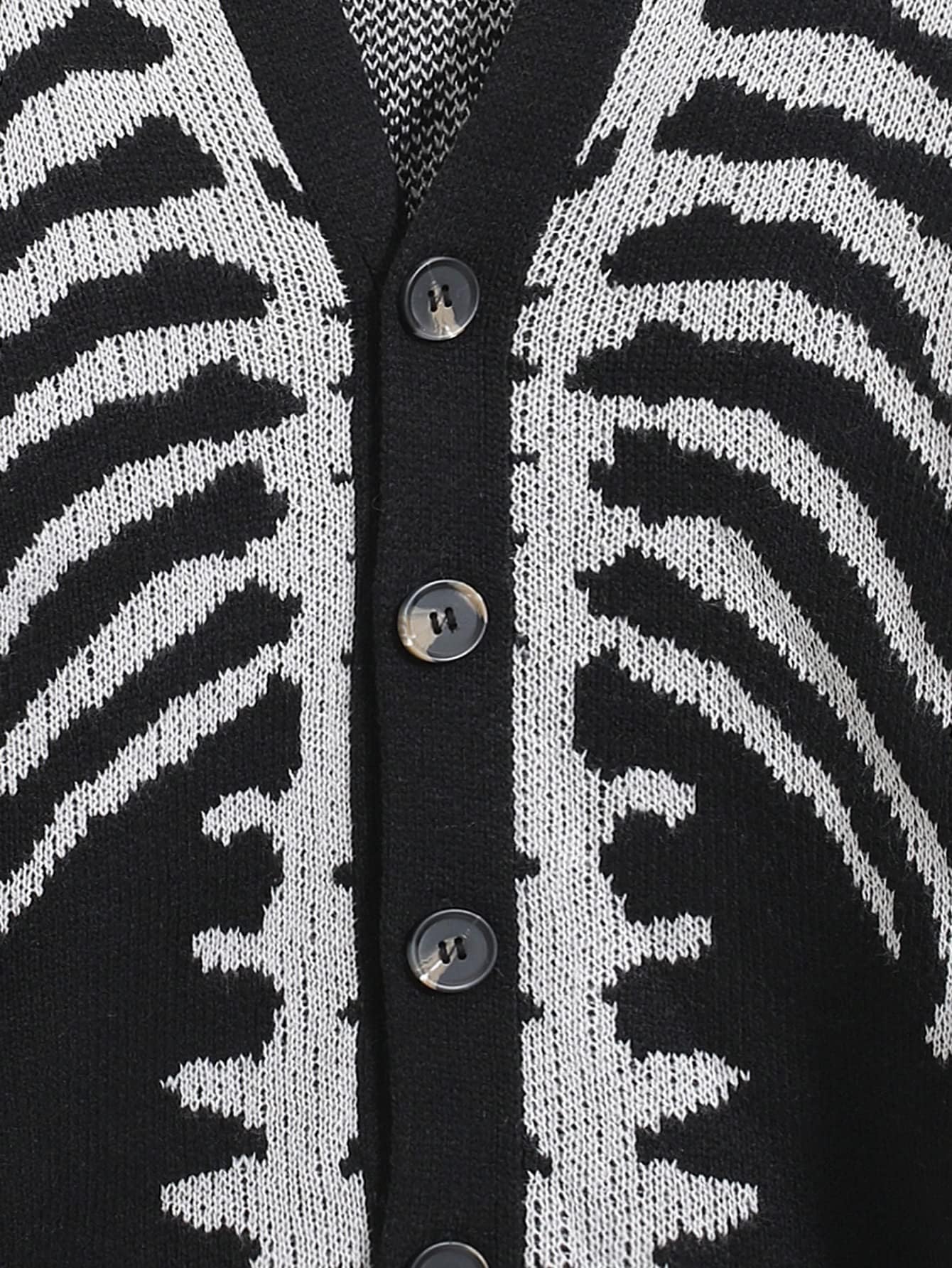 SHENHE Men's Skeleton Pattern Cardigan Sweaters Long Sleeve Unisex Outwear Knitted Coats Black XL