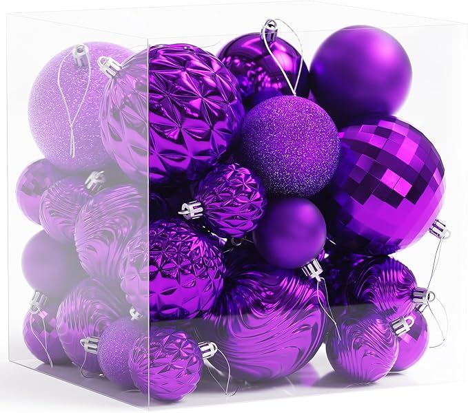 Annecy Christmas Tree Ornaments - 36 PCS Shatterproof Christmas Ball Ornaments Set for Holiday, Wreath & Party Decorations (Multi-Size, Purple)