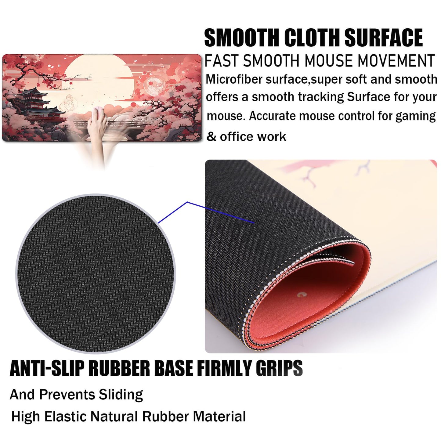 Japanese Large Gaming Mouse Pad with Stitched Edges, 31.5" x 15.7" Large Extended Computer Pad, Mouse Pad Protector with Non-Slip Waterproof Rubber Base for Laptop Office Accessories, Sunset