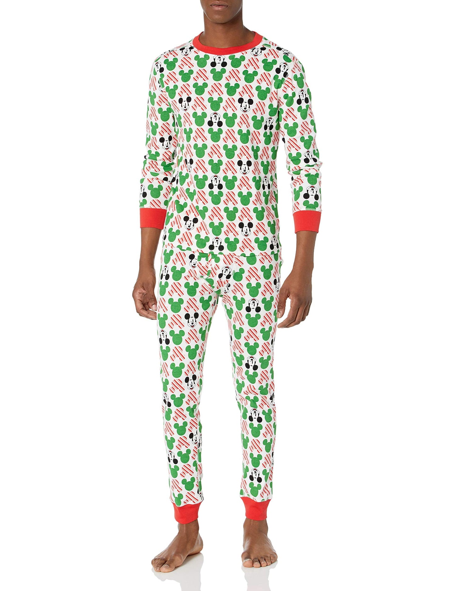 Amazon Essentials Disney | Marvel | Star Wars Men's Snug-Fit Pajama Sleep Sets, Mickey Holiday - Mens Snug-fit, Small