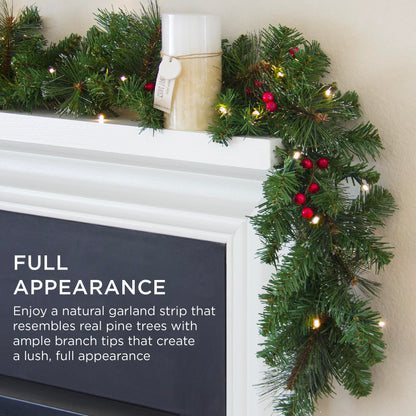 Best Choice Products 9ft Pre-Lit Holiday Pre-Decorated Christmas Garland for Stairs, Fireplace, Decoration w/PVC Tips, 50 Lights, Pine Cones, Berries - Unflocked