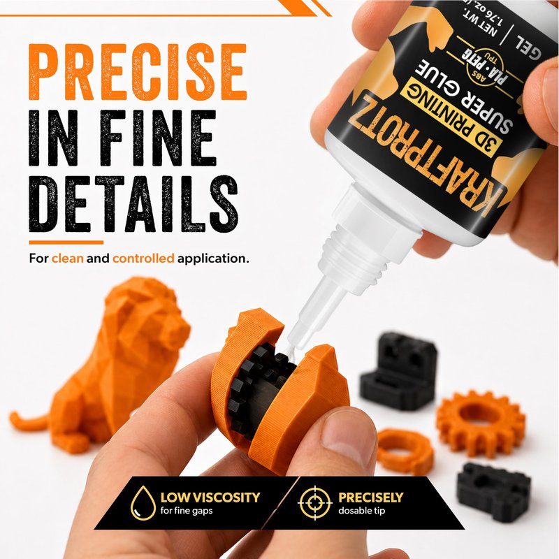 3D Printer Superglue Gel for PLA, ABS, PETG, TPU & Nylon – 1.76 oz XXL – No-Drip, Extra Strong & Waterproof – Precision Tip for Repairs, Supports & Vertical Surfaces