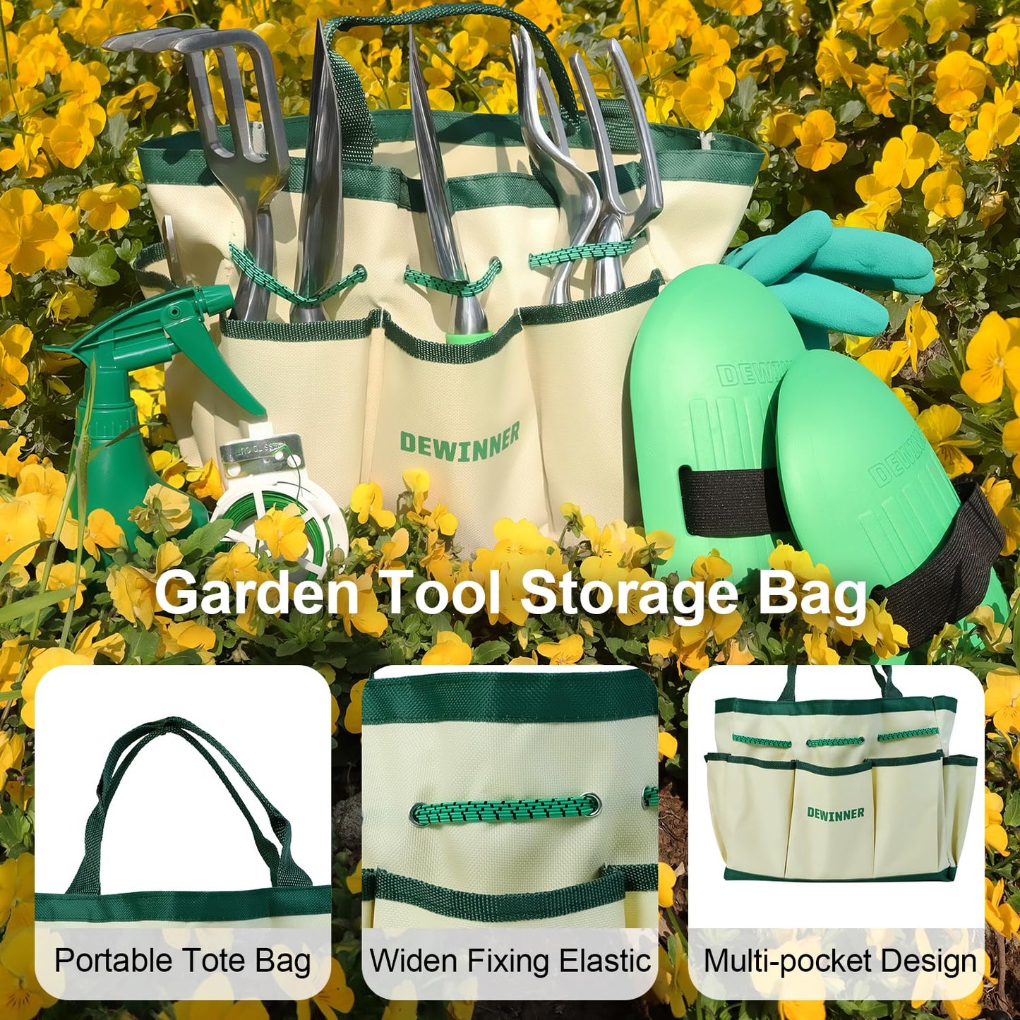 DEWINNER 11 PCS Garden Tools Set, Gardening Sets with Tool Bag, Heavy Duty Garden Hand Tools and Equipment, Stainless Steel Gardening Gifts for Women men