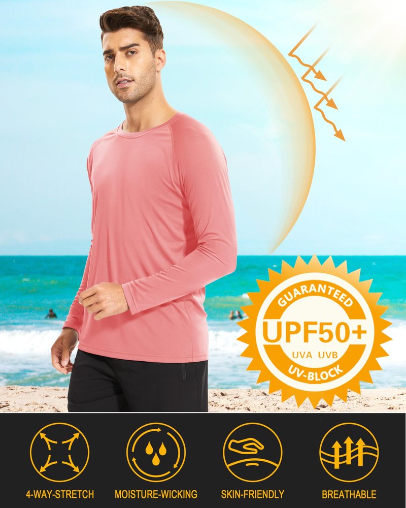 MAGCOMSEN Hiking Shirts for Men Long Sleeve Running Shirts Quick Dry Shirts Baselayer Swim Shirt Athletic T Shirts Watermelon Red