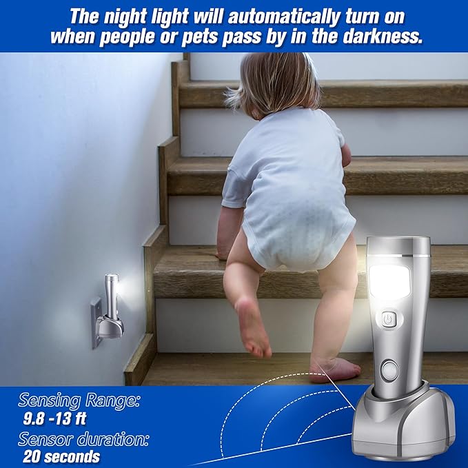 Enhon 4 Pack Rechargeable 4-in-1 LED Emergency Lights, Plug-in Flashlights with Motion Sensor Night Light, Auto-On Power Failure Light for Home, Hurricane, and Outage Supplies