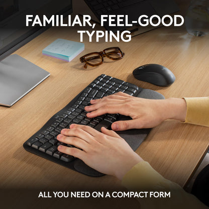 Logitech Wave Keys Wireless Ergonomic Keyboard with Cushioned Palm Rest, Comfortable Natural Typing, Easy-Switch, Bluetooth, Logi Bolt Receiver, for Multi-OS, Windows/Mac - Rose