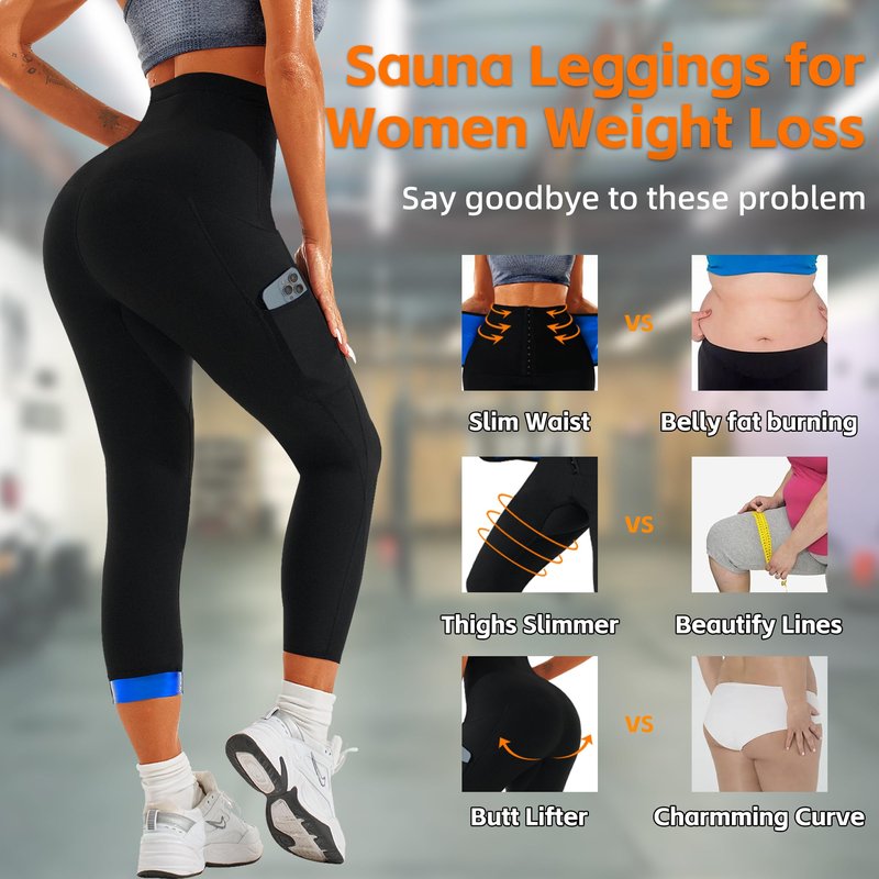 LMCOB Sauna Sweat Pants for Women High Waist Compression Sauna Leggings Workout Sauna Pants for Weight Loss(BH70063-01-S)