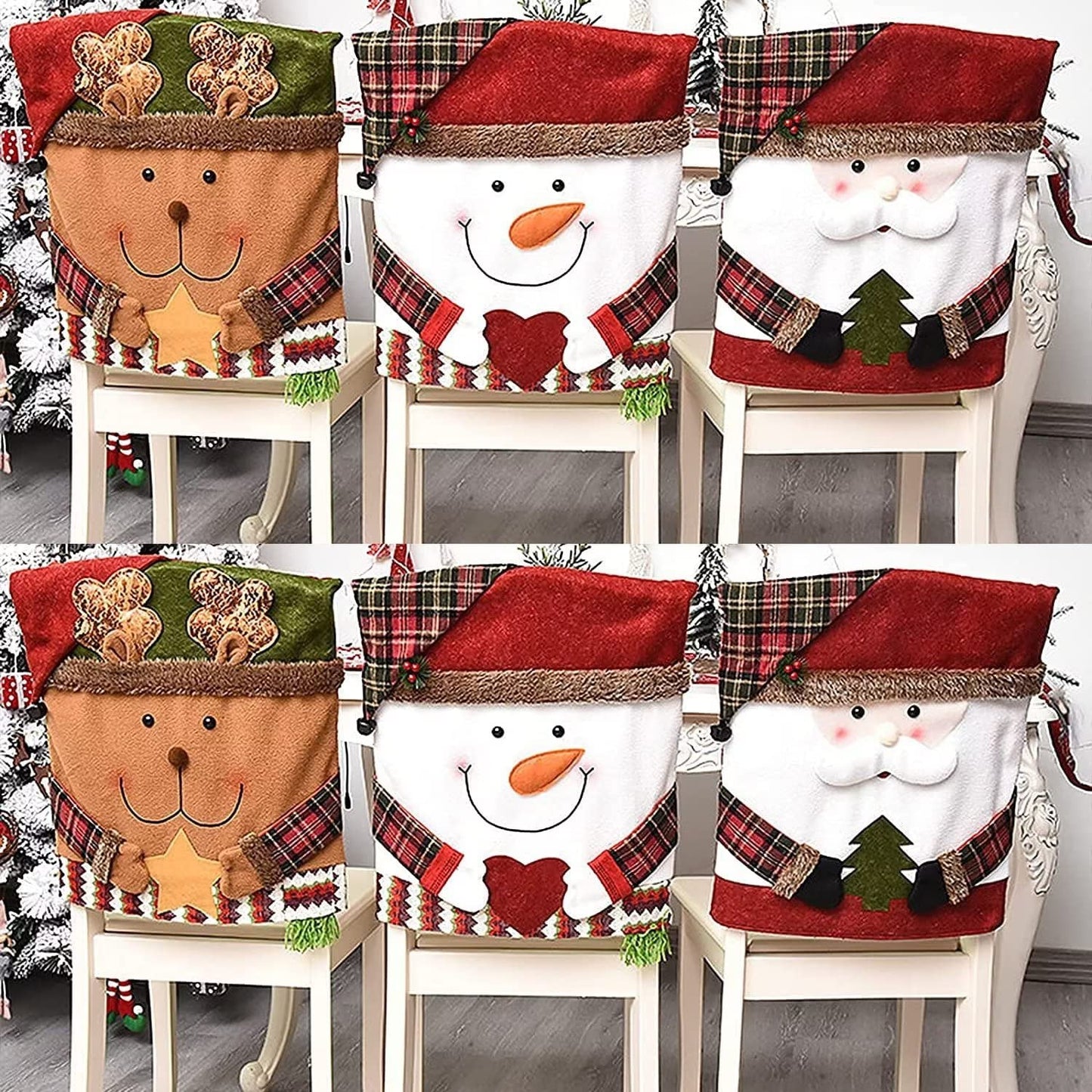 APXPF Christmas Chair Covers Set of 6 Christmas Chair Back Covers for Dining Room Cute Santa Chair Cover Party Chair Covers Christmas Decorations Red