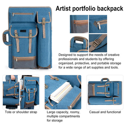 Transon Art Portfolio Case Artist Backpack Canvas Bag Large 26” x 19.5” Turquoise Green