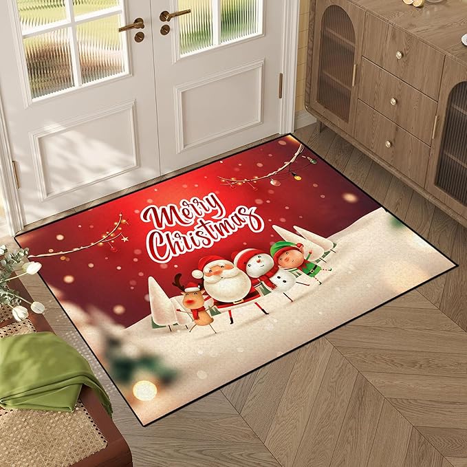 Christmas Rug Xmas Holiday Decorative Pattern Welcome Mat for Home Decoration Non Slip Outdoor Indoor Entrance Floor Mat,63" X 31"