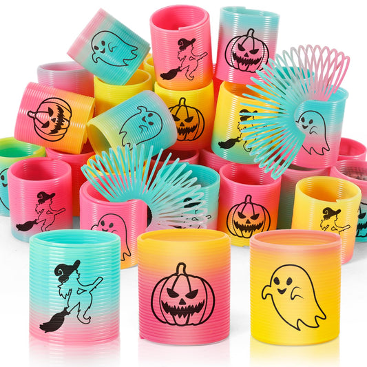 CLEVERZONE 36 Packs Spring Rainbow Magic Fidget Stress Coil Mini Springs Bulk Toys Party Favor Birthday Carnival Prize Goodie Bag Stuffers For Kids Boys Girls (Halloween)