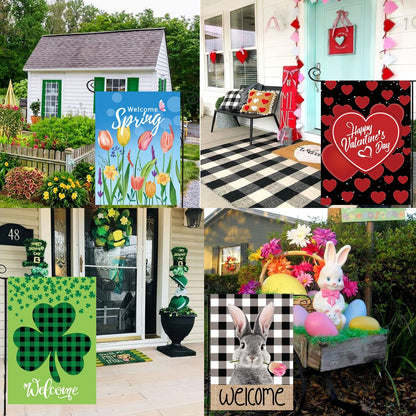 Seasonal Garden Flags Set of 12 Double Sided 12 x 18 Inch Yard Flags, Small Garden Flags for Outside, Fall Winter Halloween Christmas Outdoor Flags, Holiday Flags for All Seasons