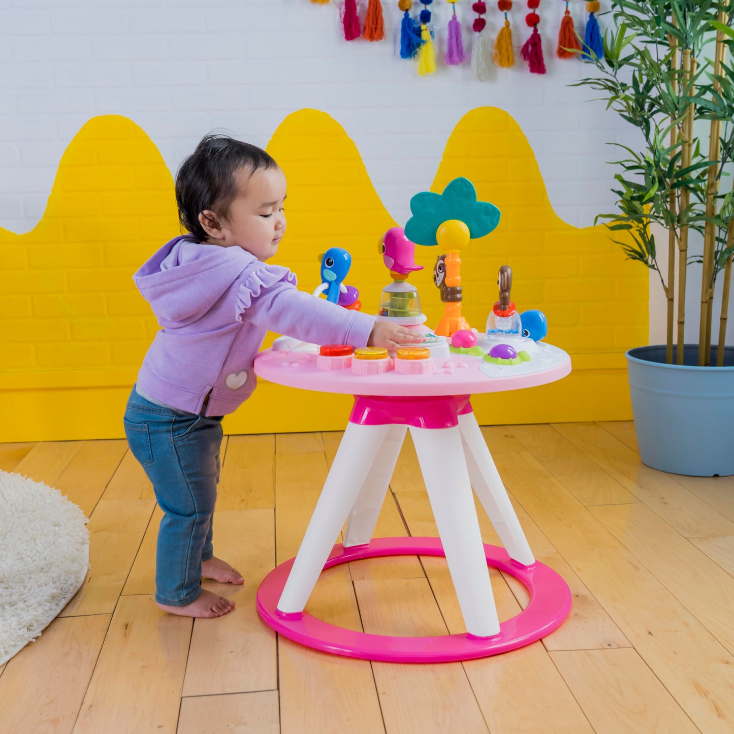 Bright Starts Around We Go 2-in-1 Baby Walker, Discovery Activity Center and Table, Tropic Coral, Ages 6 Months+
