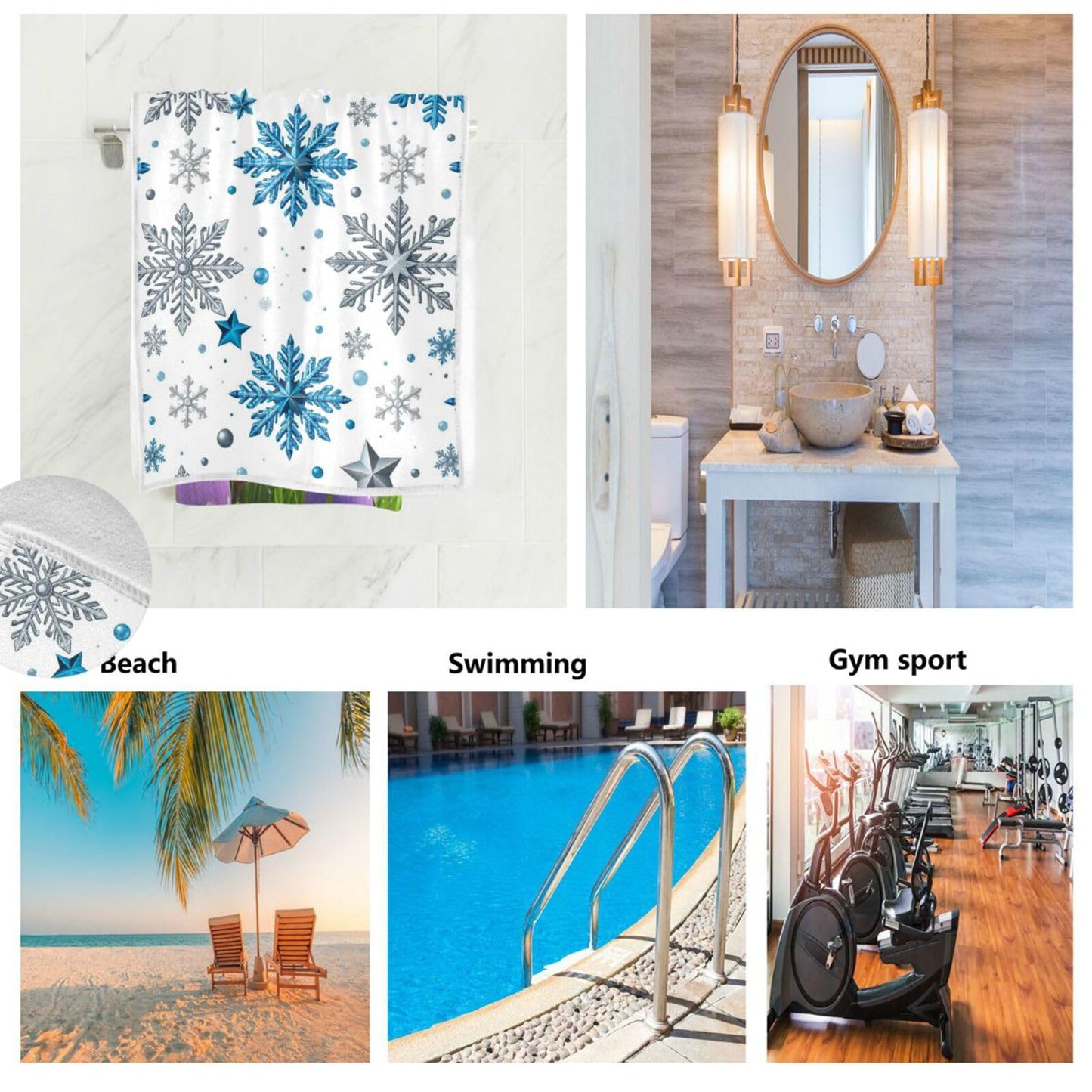 Christmas Snowflake Hand Towels Ultra Soft Winter Blue Silver Towels Kitchen Fingertip Towel Washcloths Highly Absorbent SPA Gym Guest Shower Towels Xmas Bathroom Decor 16 x 30 in