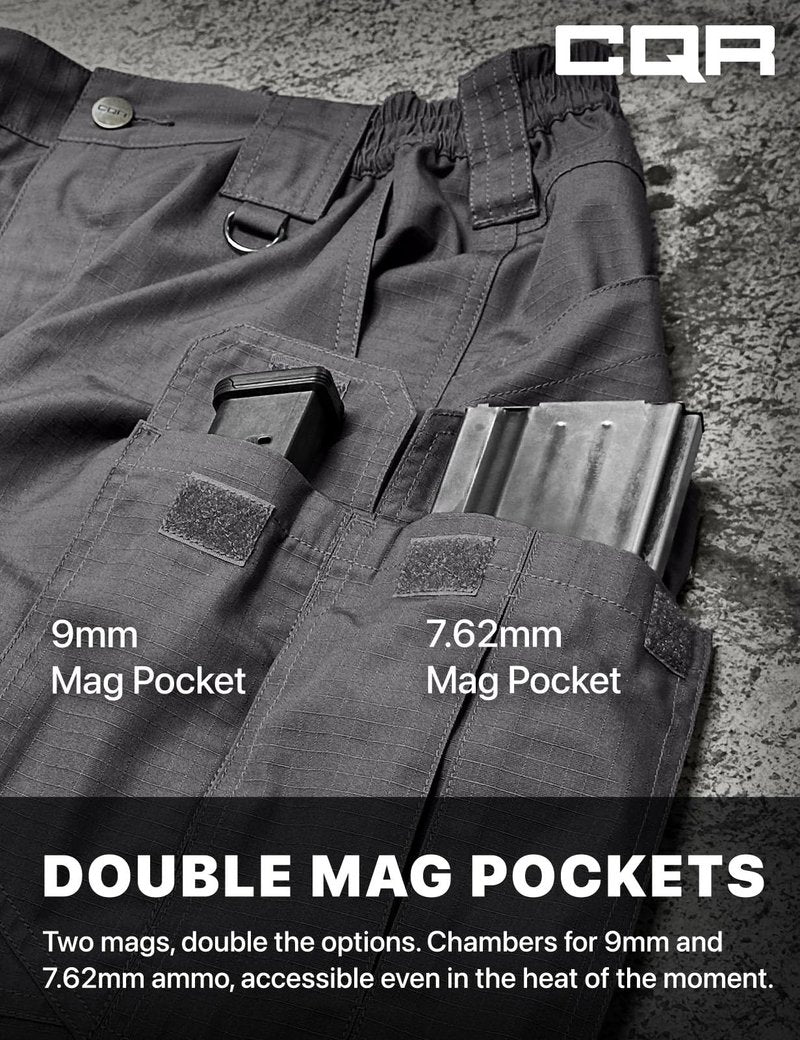 CQR Men's Tactical Pants, Water Resistant Ripstop Cargo Pants, Lightweight EDC Work Hiking Pants, Outdoor Apparel, Raider Mag Pocket Charcoal, 34W x 32L