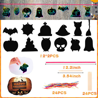 192 Pcs 24 Pack Assorted Halloween Stationery, Party Favors for Kids, Goodie Bags Stuffers Set Including Pencils, Rulers, Stamps and Erasers in Trick or Treat Bags