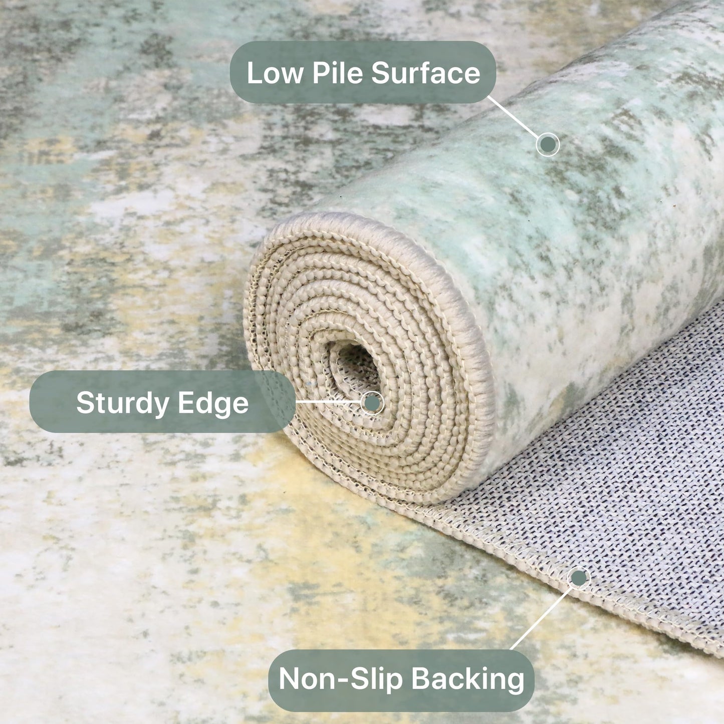 BEIMO Runner Rug for Hallway Kitchen, 2x5 Machine Washable Runners Rug for Entryway, Soft Modern Abstract Throw Rugs, Low Pile Floor Cover with Non Slip Backing, Light Green