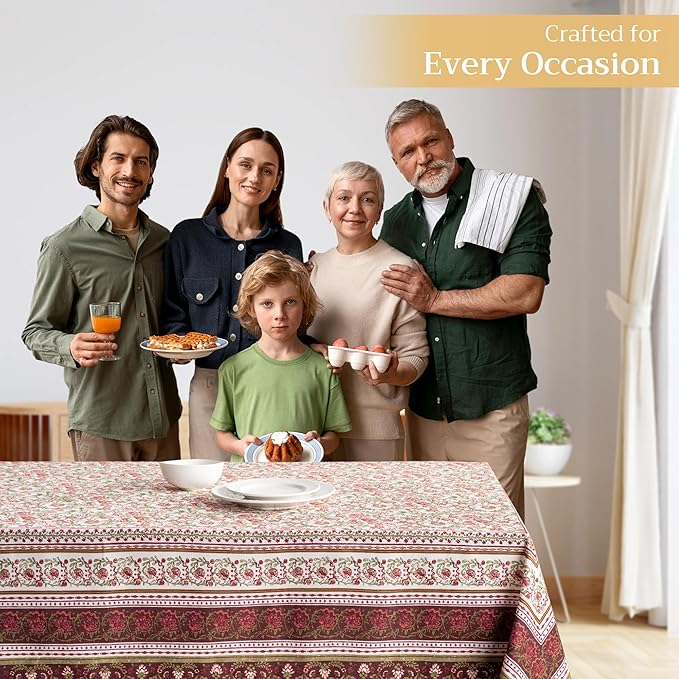 Maison d' Hermine Table Cloth Rectangle Table 100% Cotton 70 x 120 Inches Fall Tablecloth Reusable Everyday Use for Thanksgiving Christmas Decorations Dining Farmhouse Party (Reveillon Au Jardin)