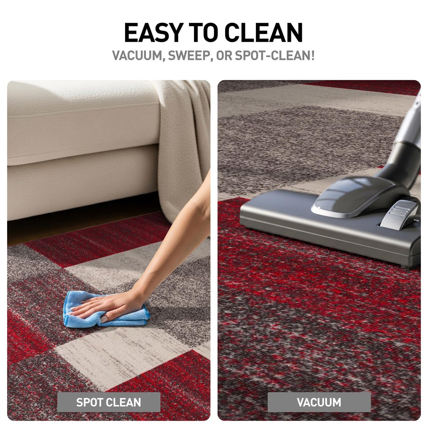 Rugshop Red Modern Geometric Boxes Non-Slip Area Rug Non-Shedding for Living Room, Bedroom and Dining Area, 5'3" x 7'3"