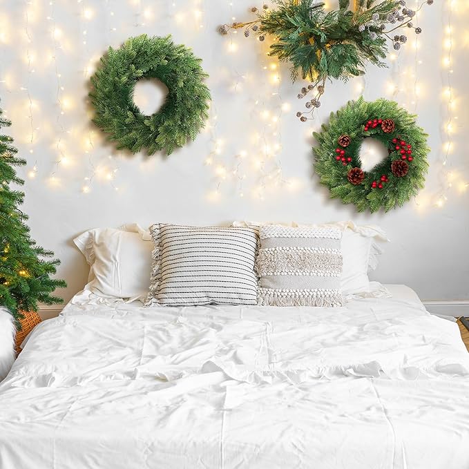 Zeyune 4 Pcs Christmas DIY Green Wreath 14 Inch Artificial Christmas Wreaths Faux Plain Wreaths for Decorating Front Door Window Room Farmhouse Xmas Party Indoor Outdoor (Novel Style)