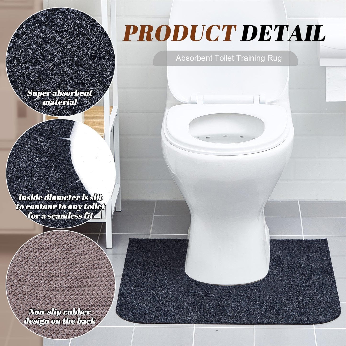 Drydiet 6 Pack Toilet Mat Round Commode Potty Training Urinal Mats Rubber Toilet Training Rug Pads Absorbent Rugs U Shaped Urinal Floor Mats for Bathroom Restroom, Gray (Classic Style)