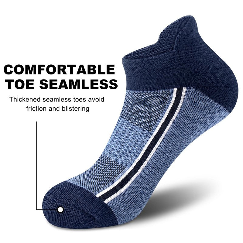 Gonii Men's Running Athletic Ankle Socks - Thick Cushioned Low Cut Socks (5 Pairs)