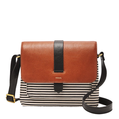Fossil Women's Kinley Leather & Fabric Small Crossbody Purse Handbag, Black Stripe (Model: ZB7226080)