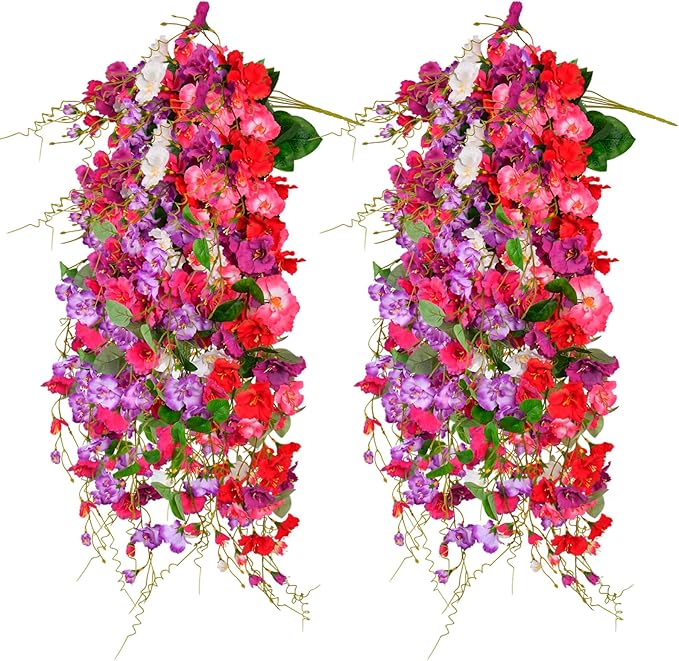 Artificial Flowers for Outdoors 3 Pack Fake Hanging Plants with Faux Hibiscus Flowers Summer Fall Decor UV Resistant Silk Leaves for Indoor Outdoor Front Door Porch Patio Planter Decor