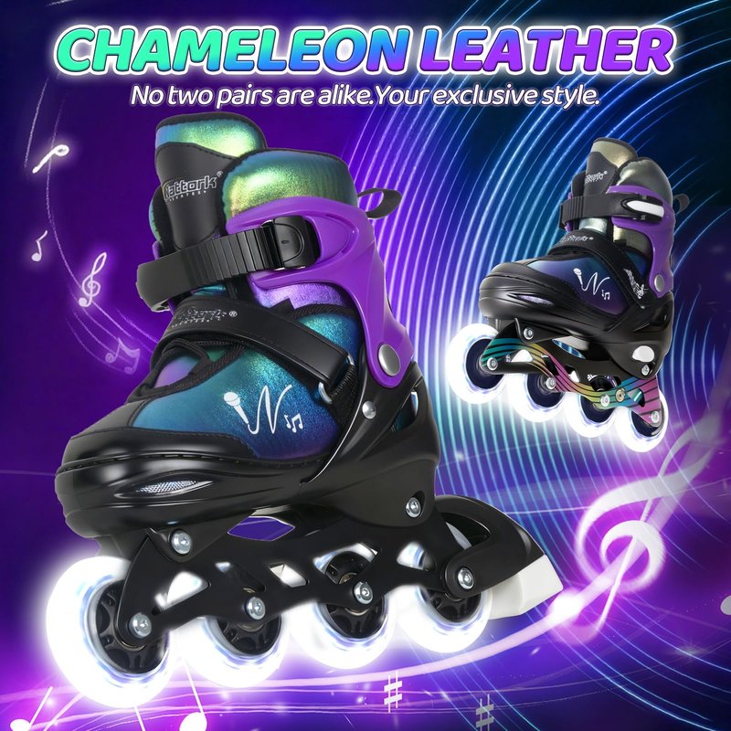 Nattork Adjustable Inline Skates for Kids & Teens with Flashing Light-Up Wheels, Gradient Color ABEC-7 Bearings for Smooth Glide, Safe & Durable Sizing Adjustable Skates Voilet