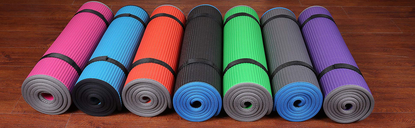 Fitvids All-Purpose 2/5-Inch (10mm) Extra Thick High Density Anti-Slip Exercise Pilates Yoga Mat with Carrying Strap, Gray