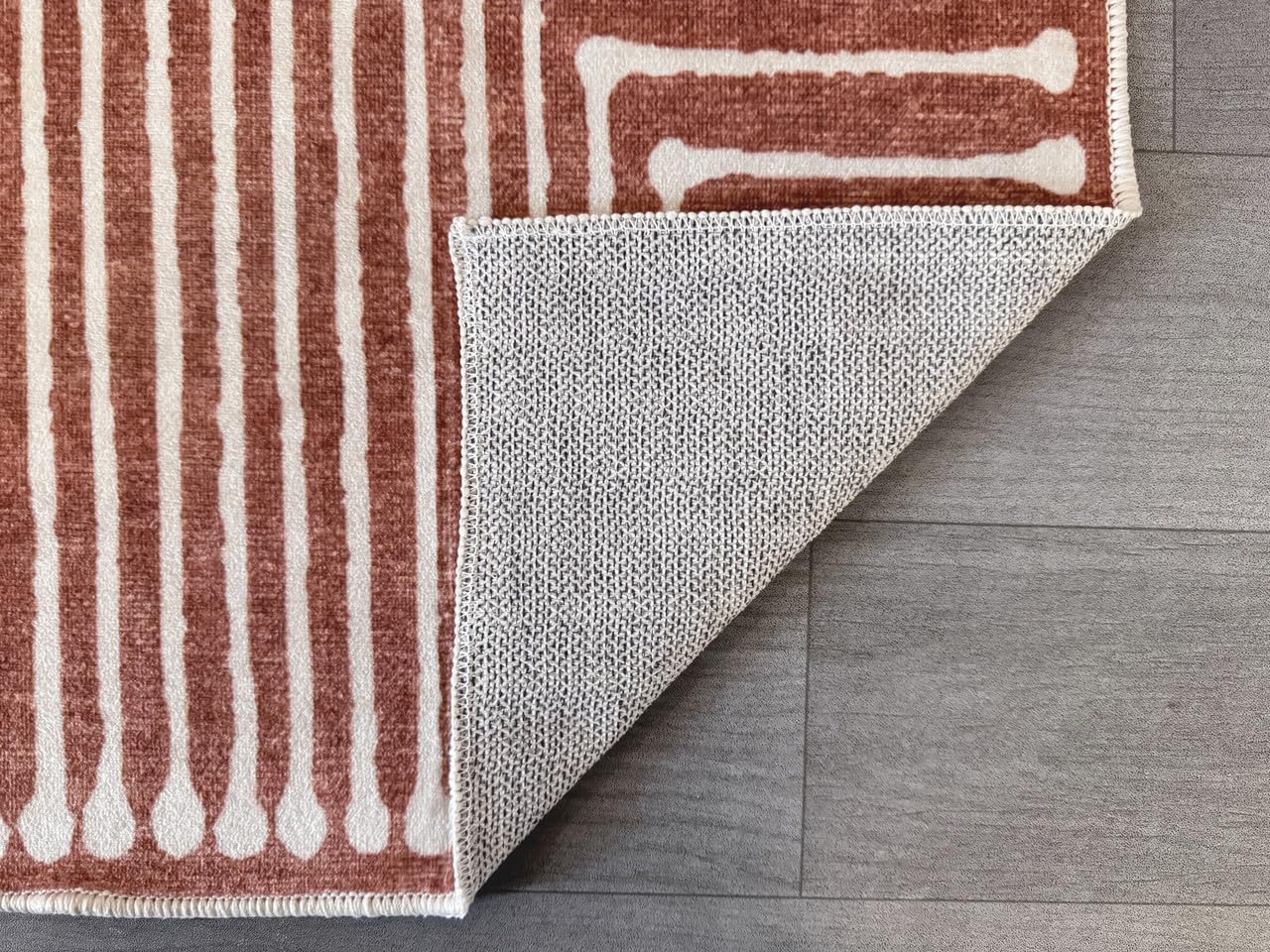 GLN Rugs Contemporary - Knidos - Machine Washable Area Rug, Modern Washable, Non Slip, Low Pile Area Rug, Entryway, Hallway, Kitchen Rug - Easy Clean (3' x 5' Beige Orange)