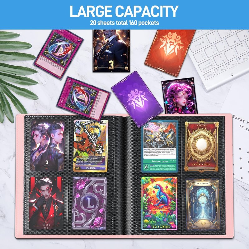 Trading Card Binder - Upgraded 4-Pocket Mini Album with 160 Pockets | Pink Card Book Holder