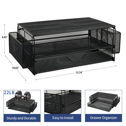 AUPSEN 2 Tier Computer Monitor Stands with Drawer and 2 Pencil Holder, Metal Monitor Stand Monitor riser, Computer Desk Organizer and Accessories for Laptop, Computer, Printer, Office Supplies(Black)