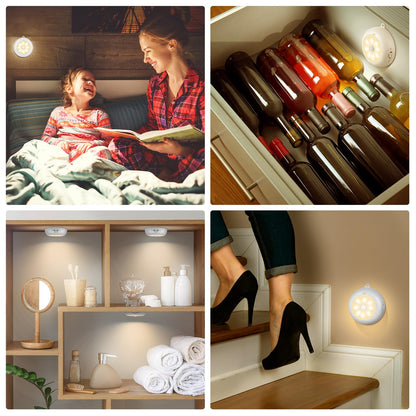 Motion Sensor Light Indoor, LED Night Light Closet Lights, Under Cabinet Lights, AA Battery Operated Stick on Wireless Puck Lights for Wall, Step, Stair, Dimmable (3 Pack)