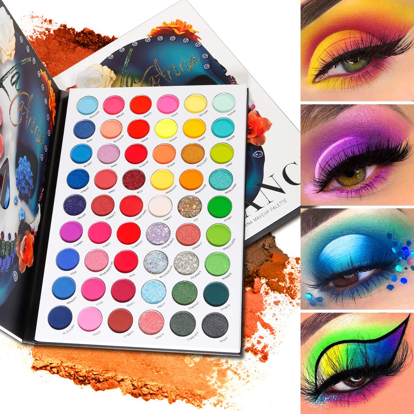 BEUSELF Neon Eyeshadow Palette, Highly Pigmented 54 Color Matte Shimmer Glitter Blacklight Makeup Pallet Glow In the Dark, Long Lasting Waterproof Rainbow Uv Colorful Eye Shadow for Rave,Party,Cosplay