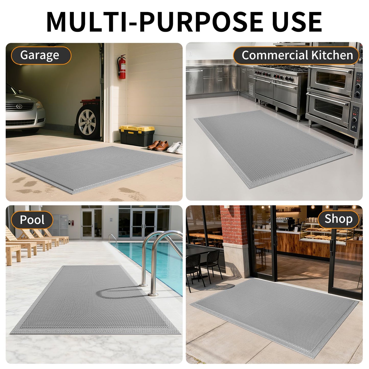 QiCaiJia Front Door Mat 31''x47'', Drainage Heavy Duty Dirt Trapping Non-Slip Doormats, Outdoor Rubber Floor Mats, Restaurant Commercial Kitchen Industral Pool Entrance Bar Wet Area, Grey