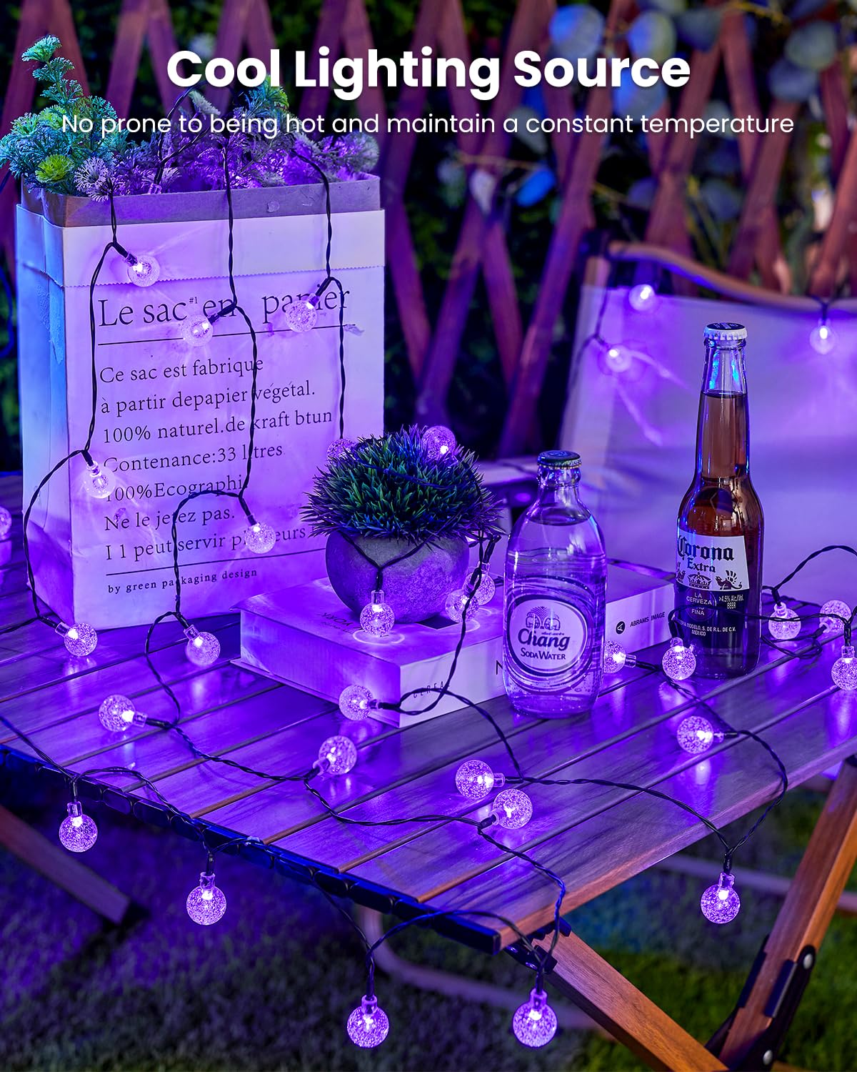 Brightown Purple Solar Halloween Lights - 60 Led 36 Feet Crystal Globe String Lights with 8 Modes, Waterproof for Outdoor Garden Yard Porch Decor