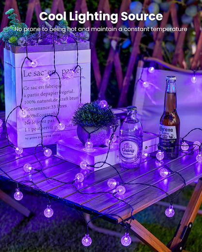 Brightown Purple Solar Halloween Lights - 60 Led 36 Feet Crystal Globe String Lights with 8 Modes, Waterproof for Outdoor Garden Yard Porch Decor