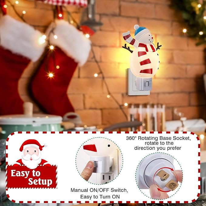 Christmas Decoration Snowman Night Light Plug in, 120V C7 LED Xmas Wall Plug in Nightlights, Christmas Night Light Decor for Bedroom Bathroom Kitchen Hallway Stairs