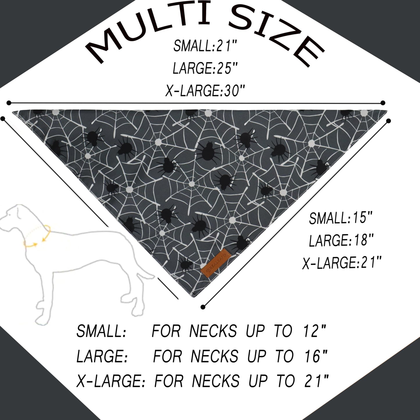 Realeaf Halloween Dog Bandanas 2 Pack, Spider Web Ghosts Bibs, Triangle Reversible Fall Pet Scarf, Premium Durable Fabric, Adjustable Fit (Halloween, Large)
