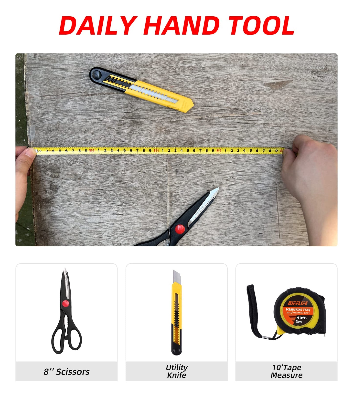 DIFFLIFE 40-Piece Tool Set - General Household Hand Tool Kit with Plastic Toolbox Storage Case…