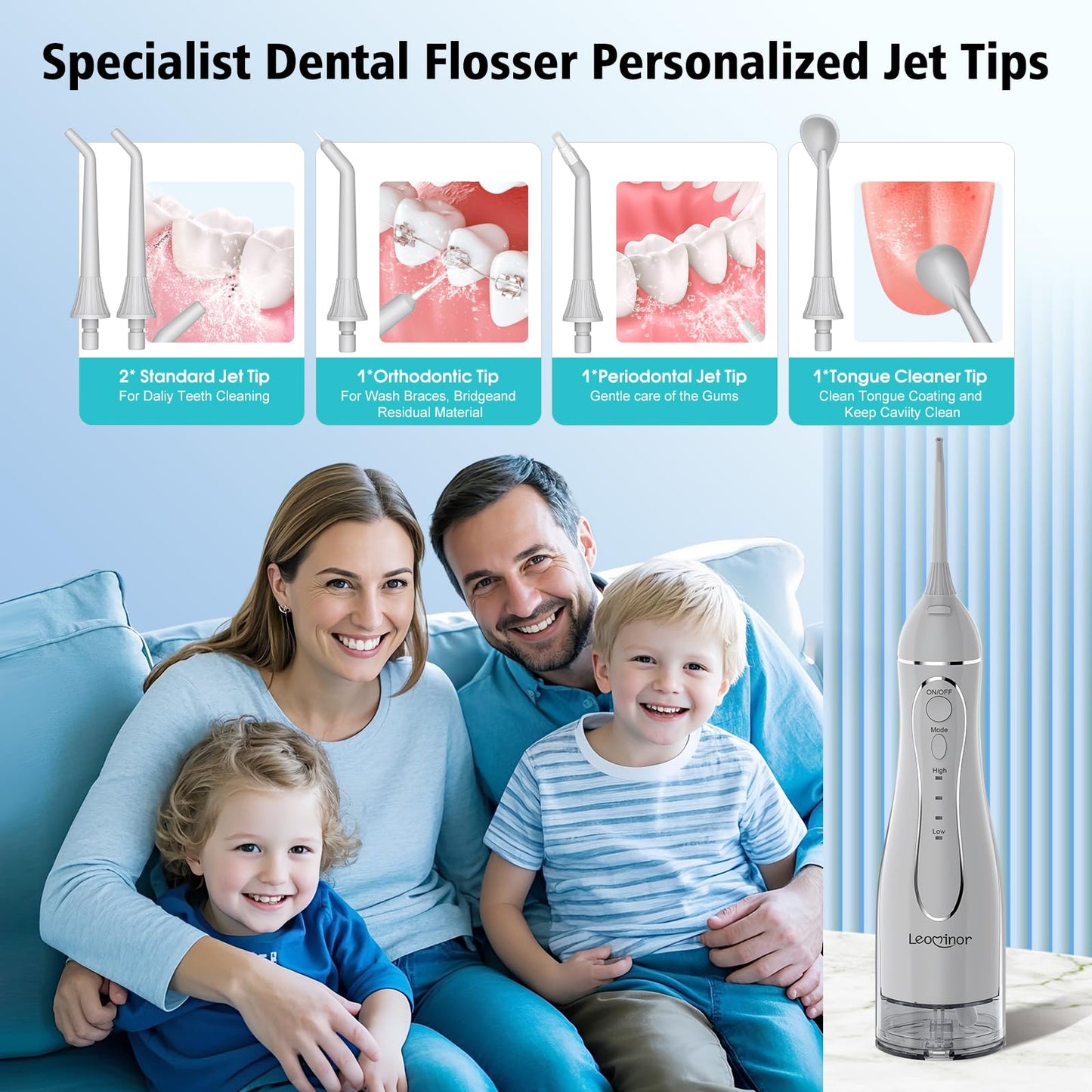Leominor Water Flosser Pick for Teeth, 300ML Portable Oral Irrigator Upgraded Tank Removable,IPX7 Waterproof, Rechargeable Travel Teeth Cleaner, Professional Electric Flossing Machine (Pink)
