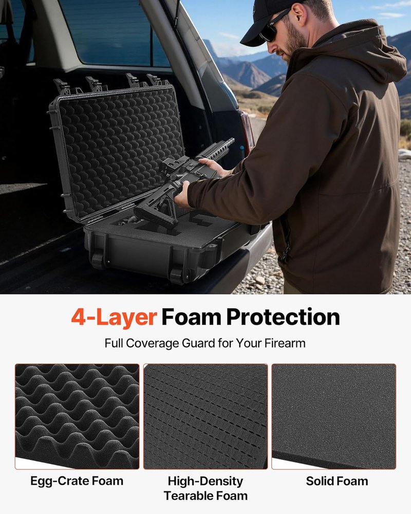 Rifle Hard Case with 4 Layers of Foam - Lockable, Waterproof & Crushproof | Ideal for Rifles & Shotguns