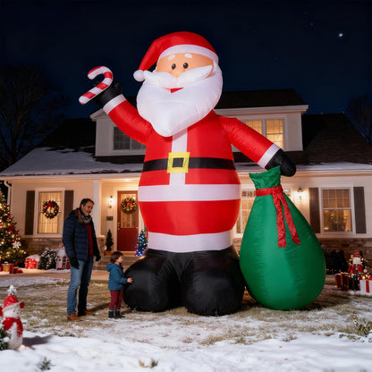 14.5 FT Christmas Inflatables, Giant Inflatable Santa Claus Holding Gift Bags, Blow Up Christmas Santa Claus Outdoor Decorations for Party Holiday Lawn Yard