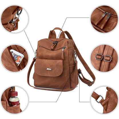 Puwuzixi Women Backpack Waterproof Anti-Theft Lightweight PU Fashion Travel Multipurpose Convertible Purse Shoulder Bag Handbag Backpack Caramel Brown
