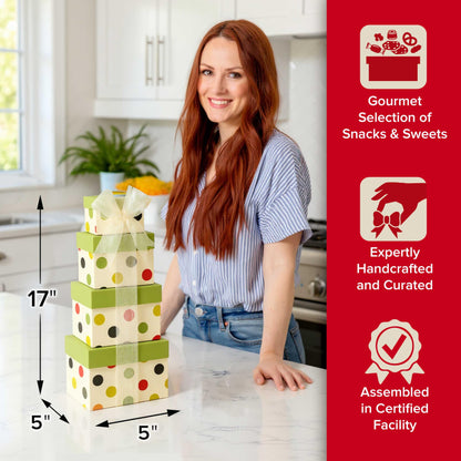 Broadway Basketeers Food Gift Basket Tower Snack Gifts for Women, Men, Families, College, Delivery for, Appreciation, Thank You, Birthday, Corporate, Get Well Soon Care Package