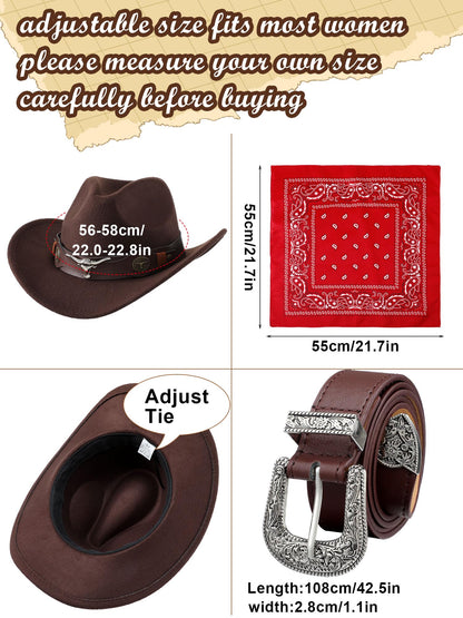 Hercicy Western Outfits for Women Cowgirl Tassel Sleeveless Vest Cowboy Hat Belt and Paisley Bandana for Halloween Dress Up (Brown,XL)