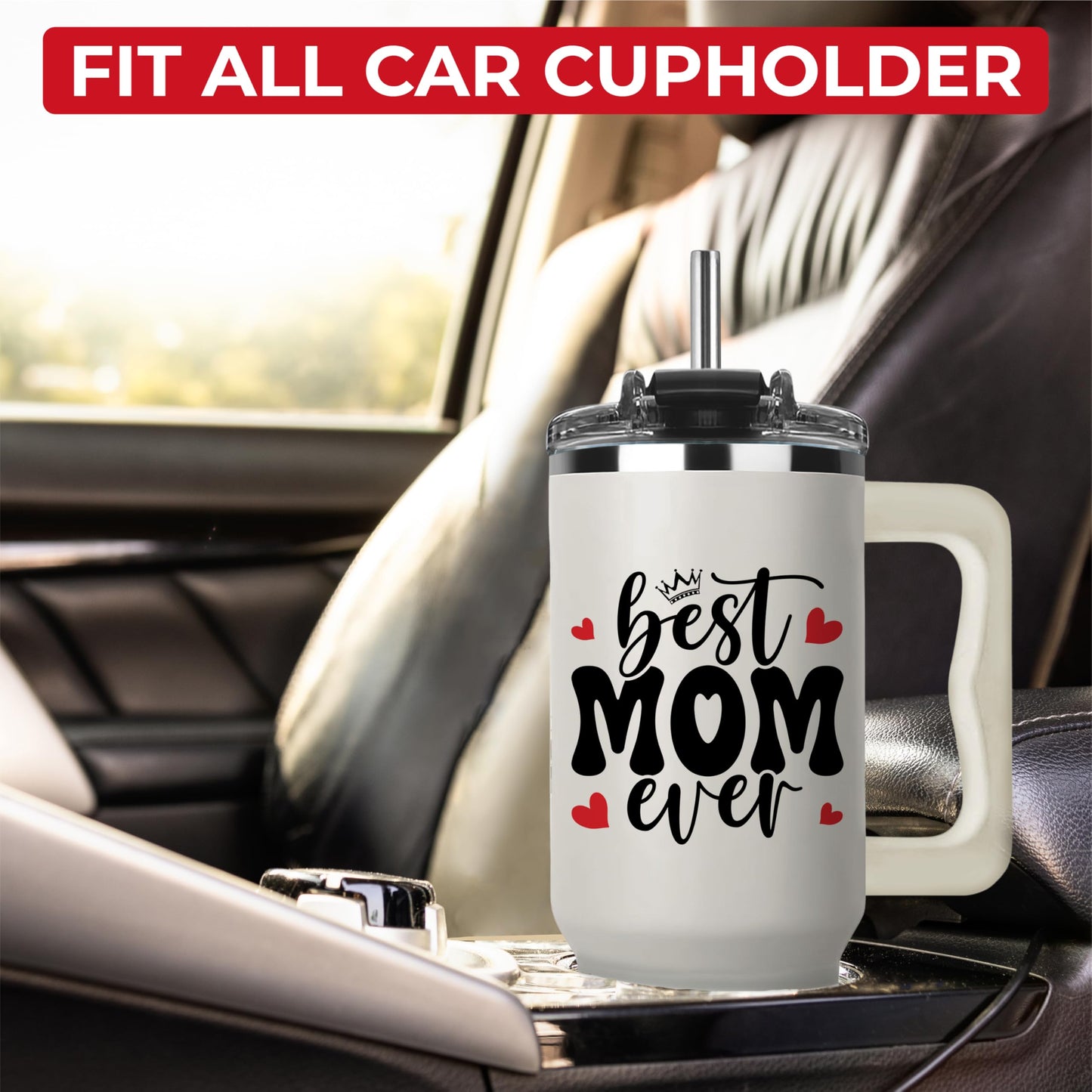 Christmas Gifts For Mom - Best Mom Ever Tumbler With Handle 40oz, Mommy Coffee Mug, Mama Tumblers, Momma Gift Ideas, Funny Birthday Present For Her, Cute Mother Day Gift Tumbler, Mom Cup