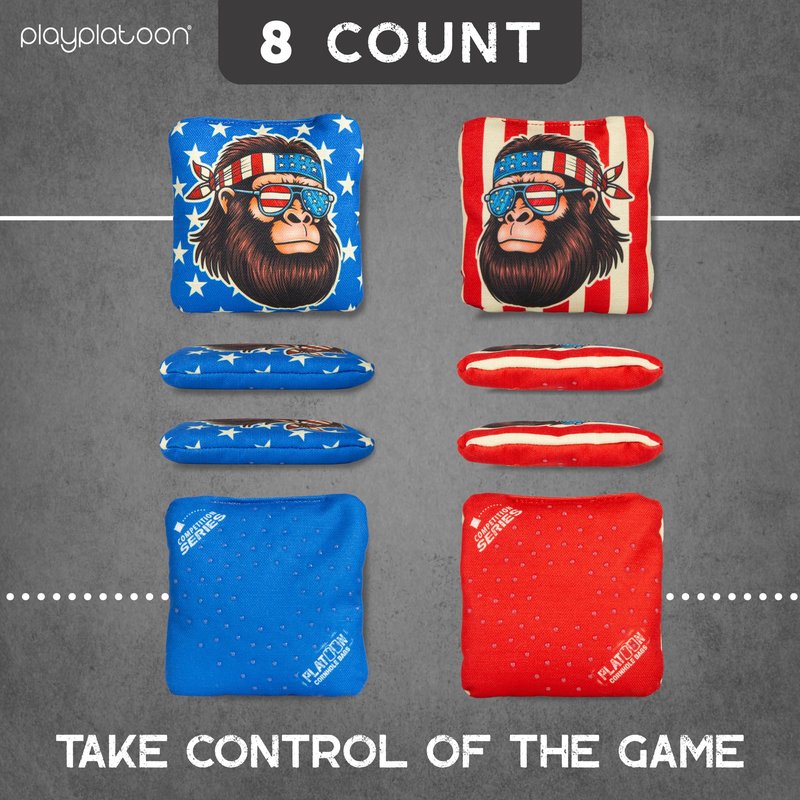 Play Platoon Competition Series Professional Cornhole Bags Set of 8 - Double Sided Slick and Stick with Rubber Sticky Dot Slow Side Corn Hole Bags for Tossing Game - Regulation Weight, Designed in USA